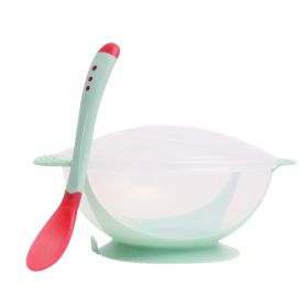 KidKeeper Bowl and Spoon Anti-slip Suction Base with Heat Sensing Spoon (Color: green)