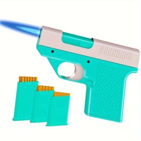 Windproof adjustable flame lighter - Portable liquid gas filling igniter, zinc alloy shell, light green and pink handle, suitable for camping (Color: green)